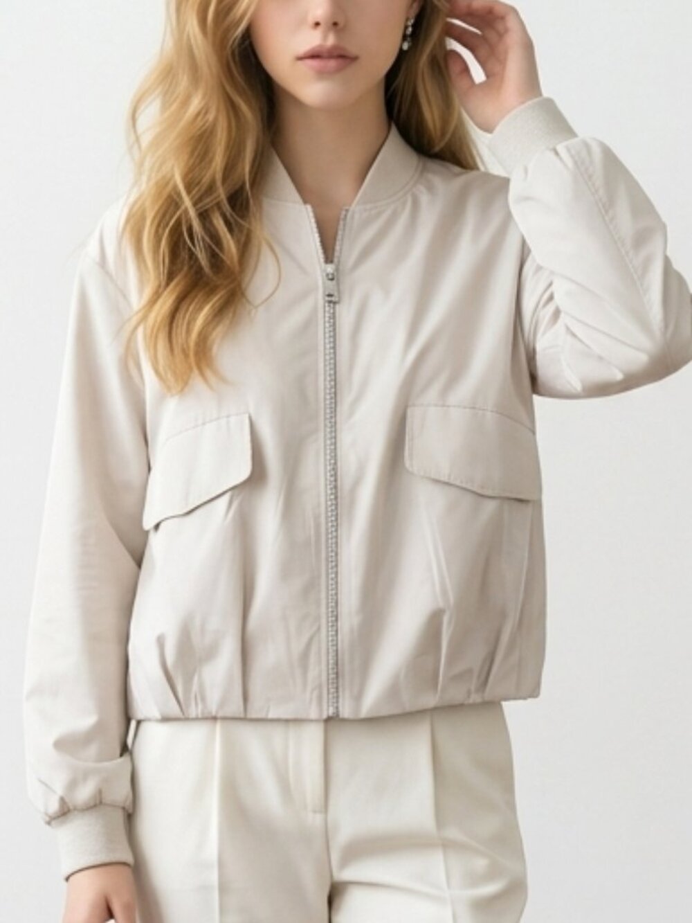 LaMarque Beige Lightweight Bomber Jacket Size Small